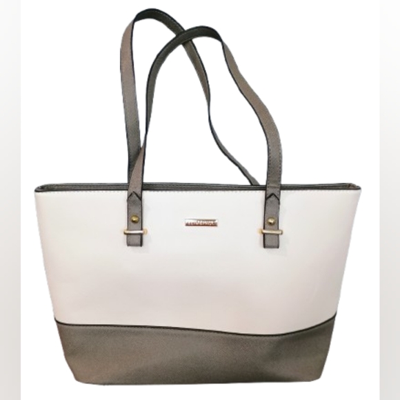 Elim & Paul Handbags - Elim & Paul Off-White Cream Gray Neutral Canvas Tote Bag